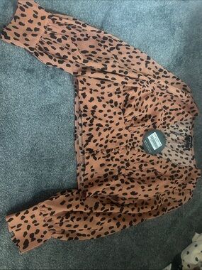 White Fox Boutique Rust Leopard Print Long Sleeve Blouse